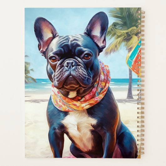 Franse Bulldog op het strand, zomercadeau voor hon Planner (Achterkant)