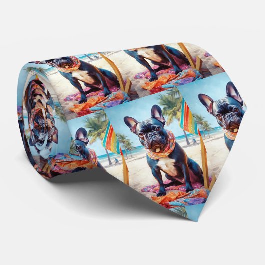 Franse Bulldog op het strand, zomercadeau voor hon Stropdas (Opgerold)