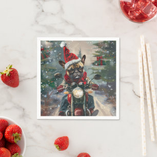 Franse Bulldog op Motorfiets Kerstmis Servet
