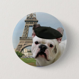 Franse Bulldog op Paris knop Ronde Button 5,7 Cm