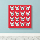 Franse Bulldog op red Stretched Canvas Print (Insitu (Houten vloer))