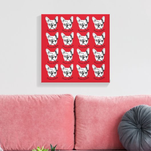Franse Bulldog op red Stretched Canvas Print (Insitu (Woonkamer))