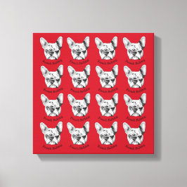 Franse Bulldog op red Stretched Canvas Print