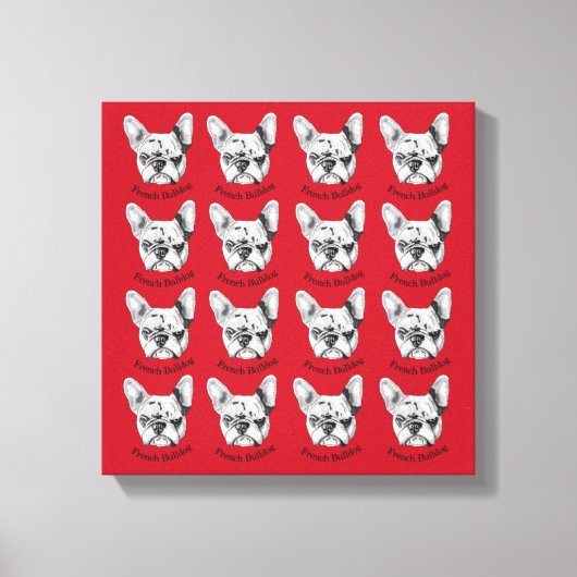 Franse Bulldog op red Stretched Canvas Print (Voorkant)
