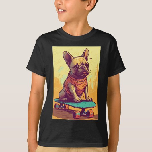 Franse Bulldog op Skateboard T-shirt (Voorkant)