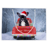 Franse Bulldog op sneeuw tijdens de kerstmis Groot Cadeauzakje (Achterkant)