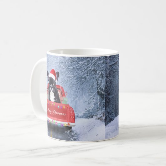 Franse Bulldog op sneeuw tijdens de kerstmis Koffiemok (Voorkant links)