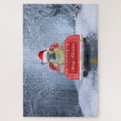Franse Bulldog op sneeuw tijdens de kerstmis Legpuzzel (Verticaal)