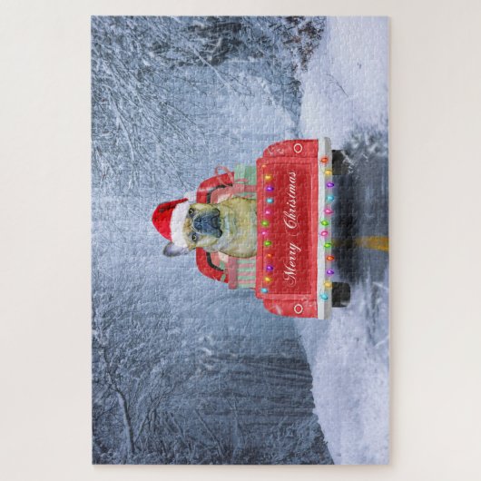 Franse Bulldog op sneeuw tijdens de kerstmis Legpuzzel (Verticaal)
