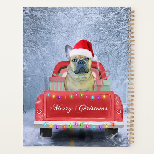 Franse Bulldog op sneeuw tijdens de kerstmis Planner (Achterkant)