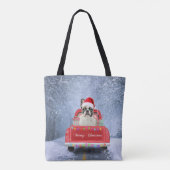 Franse Bulldog op sneeuw tijdens de kerstmis Tote Bag (Achterkant)