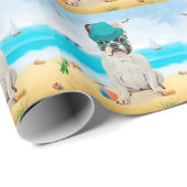 Franse Bulldog op Strand Cadeaupapier (Rol Hoek)
