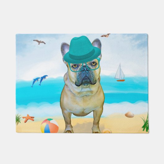 Franse Bulldog op Strand Deurmat (Voorkant)