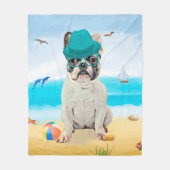 Franse Bulldog op Strand Fleece Deken (Voorkant)