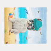 Franse Bulldog op Strand Fleece Deken (Voorkant (Horizontaal))