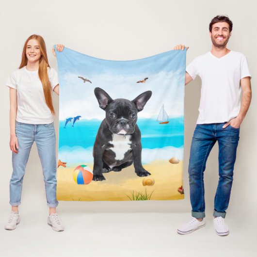 Franse Bulldog op Strand Fleece Deken (In situ)