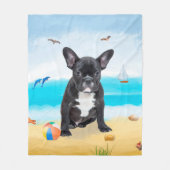 Franse Bulldog op Strand Fleece Deken (Voorkant)