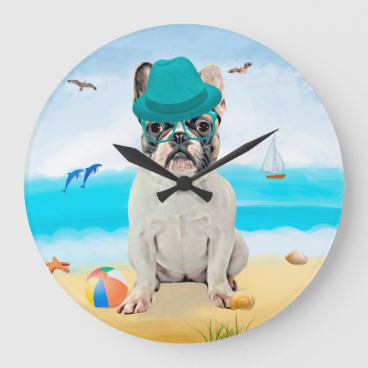 Franse Bulldog op Strand Grote Klok (Voorkant)