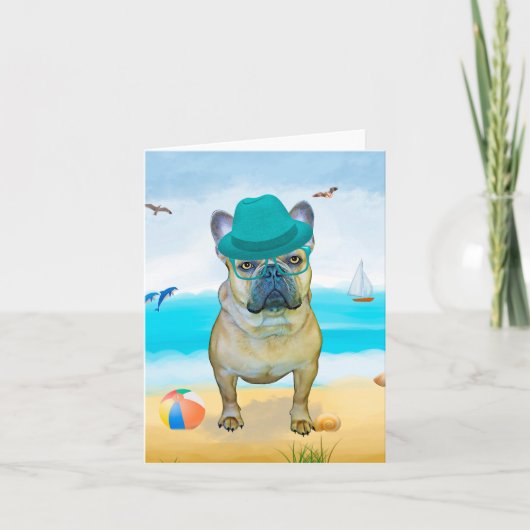 Franse Bulldog op Strand Kaart (Voorkant)
