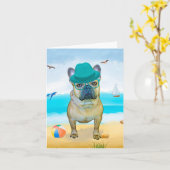 Franse Bulldog op Strand Kaart (Gele Bloem)