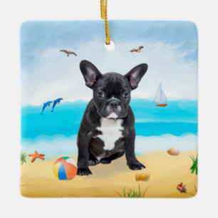 Franse Bulldog op Strand Keramisch Ornament