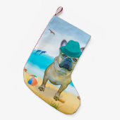 Franse Bulldog op Strand Kleine Kerstsok (Voorkant (Hangend))
