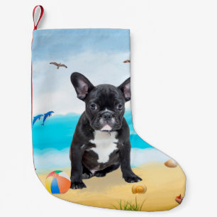 Franse Bulldog op Strand Kussenhoes Kleine Kerstsok