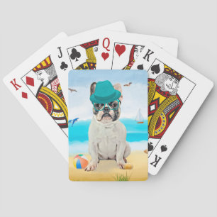 Franse Bulldog op Strand Pokerkaarten