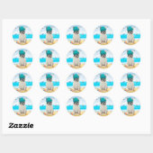 Franse Bulldog op Strand Ronde Sticker (Vel)