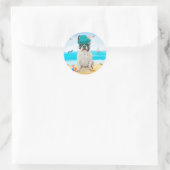 Franse Bulldog op Strand Ronde Sticker (Tas)