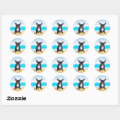 Franse Bulldog op Strand Ronde Sticker (Vel)