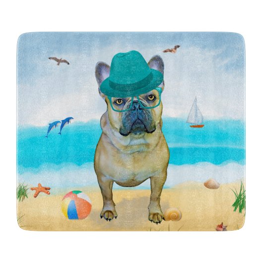 Franse Bulldog op Strand Snijplank (Voorkant)