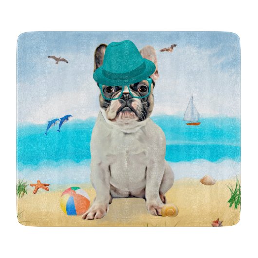 Franse Bulldog op Strand Snijplank (Voorkant)