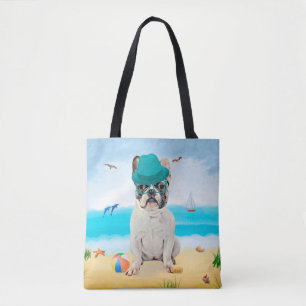 Franse Bulldog op Strand Tote Bag