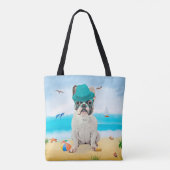 Franse Bulldog op Strand Tote Bag (Achterkant)