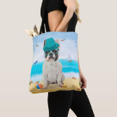 Franse Bulldog op Strand Tote Bag (Dichtbij)