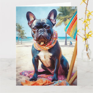 Franse Bulldog op Strand, zomer cadeau voor honden Kaart
