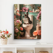 Franse Bulldog op toilet | Frans Art Badkamer Canvas Afdruk