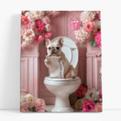 Franse Bulldog op toilet | Frans Art Badkamer Canvas Afdruk