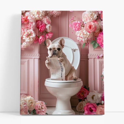 Franse Bulldog op toilet | Frans Art Badkamer Canvas Afdruk