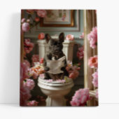 Franse Bulldog op toilet | Frans Art Badkamer Canvas Afdruk