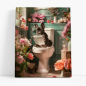 Franse Bulldog op toilet | Frans Art Badkamer Canvas Afdruk