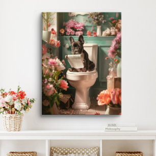 Franse Bulldog op Toilet Franse Kunst Badkamer Canvas Afdruk