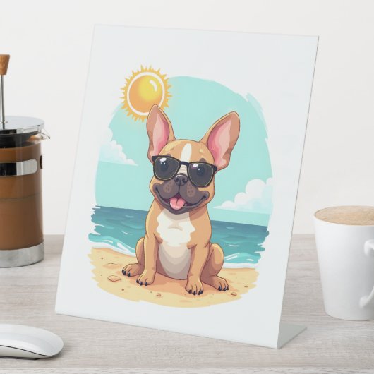Franse Bulldog op vakantie Reclamebord Met Voetstuk (Insitu)
