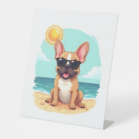 Franse Bulldog op vakantie Reclamebord Met Voetstuk (Voorkant)