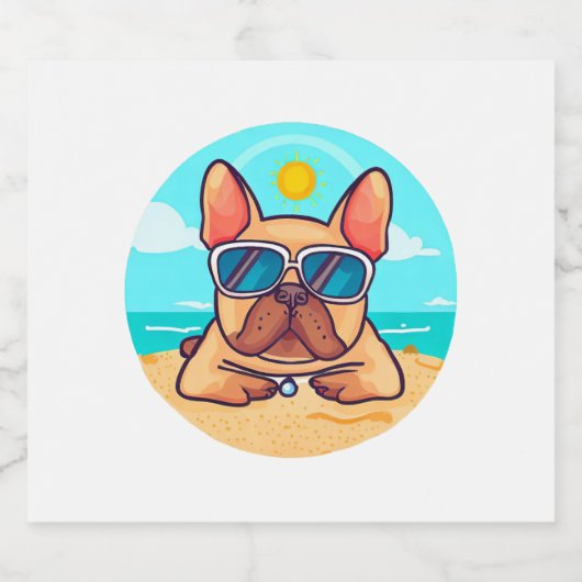 Franse Bulldog op vakantie Sparkling Wijnetiket (Enkel label)