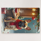 Franse Bulldog op Vintage Kerstmarkt Legpuzzel (Horizontaal)