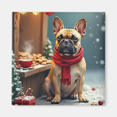 Franse Bulldog op Vintage Kerstmarkt Magneet (Voorkant)