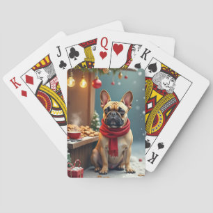 Franse Bulldog op Vintage Kerstmarkt Pokerkaarten