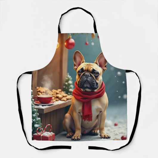 Franse Bulldog op Vintage Kerstmarkt Schort (Voorkant)